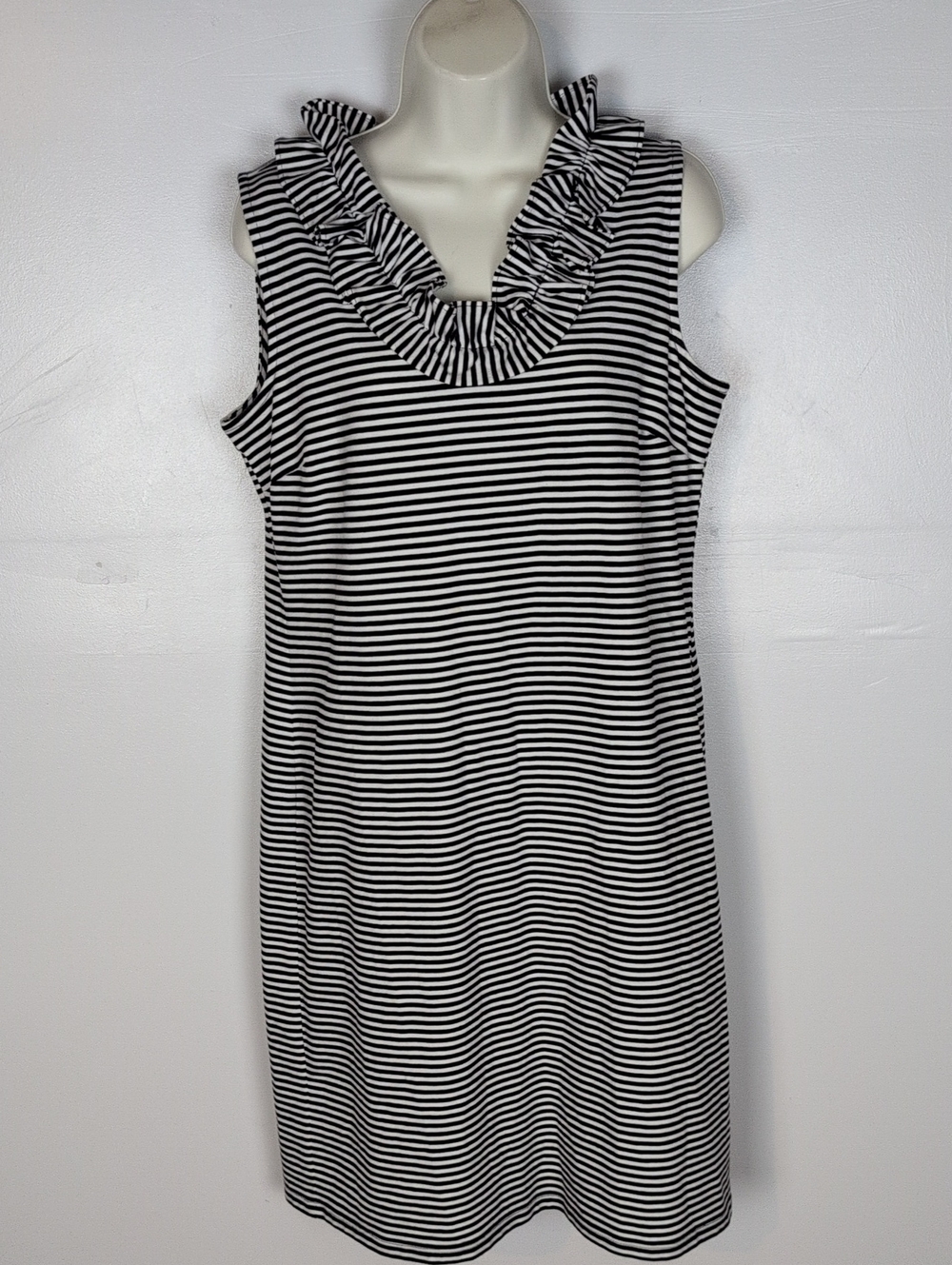 Talbots Striped Ruffle Collar Sleeveless Dress
